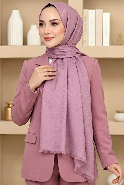 hadiora Women's Pink F Patterned Jacquard Cotton Shawl