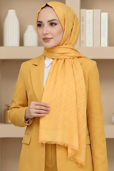 hadiora Women's Yellow F Patterned Jacquard Cotton Shawl