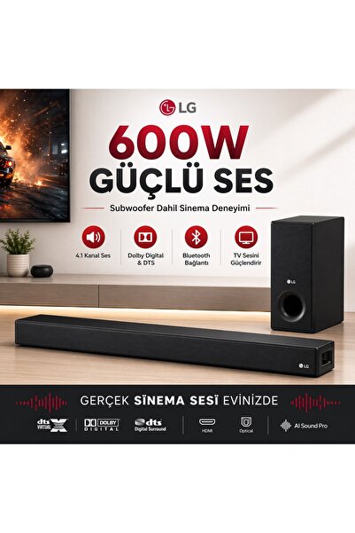 LG Uzaktan Uygulama Kontrollü 600 W Gücünde 4.1 Kanal Subwoofer Dahili Soundb...