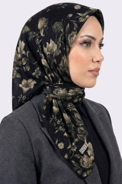 hadiora وشاح نسائي ناعم من القطن العضوي بنقشة زهور سوداء