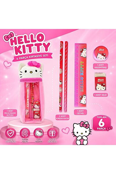 QUEEN AKSESUAR Hello Kitty Peluş 3boyutlu Kalem Kutulu 6 Parça Kırtasiye Seti...