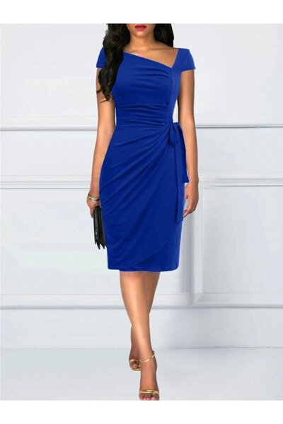 Wear Up Rochie mini Janjan din crep, cu mâneci scurte, decolteu asimetric în ...