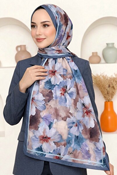 hadiora Women's Blue Floral Patterned Organic Cotton Soft Shawl