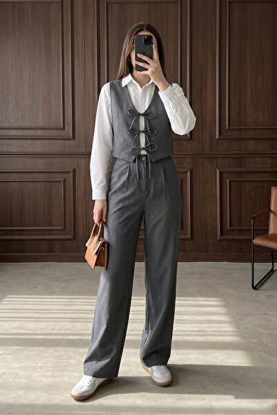 MODAQU Γιλέκο και Παντελόνι - Σετ Δύο Τεμαχίων - Ανθρακί