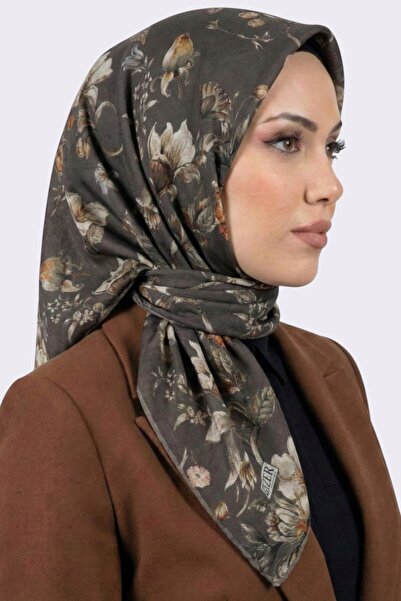 hadiora Women's Brown Floral Patterned Organic Cotton Soft Scarf