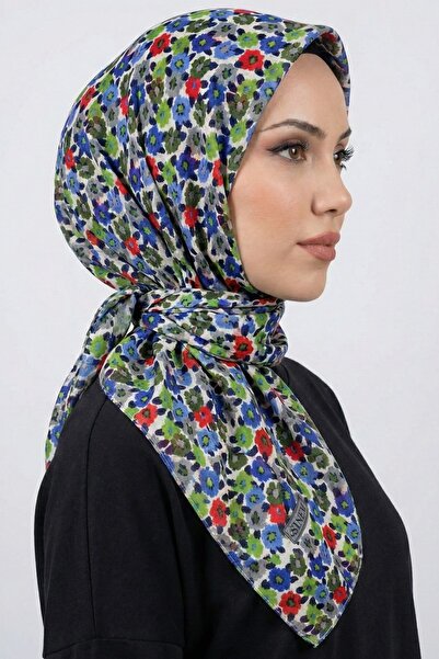 hadiora Women's Green Blue Floral Patterned Stitched Writing