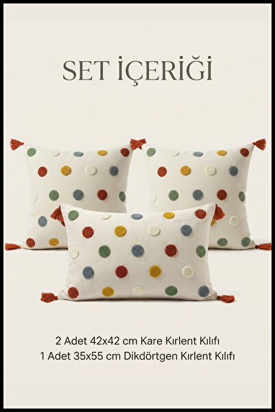 morlina home 3lü Boho Modern Salon Seti Punch Nakışlı Dekoratif Kırlent Seti ...