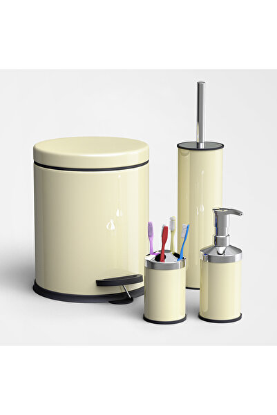 Empressco 4 Lü Banyo Seti 3 lt Metal Çöp Kovası Takımı KREM