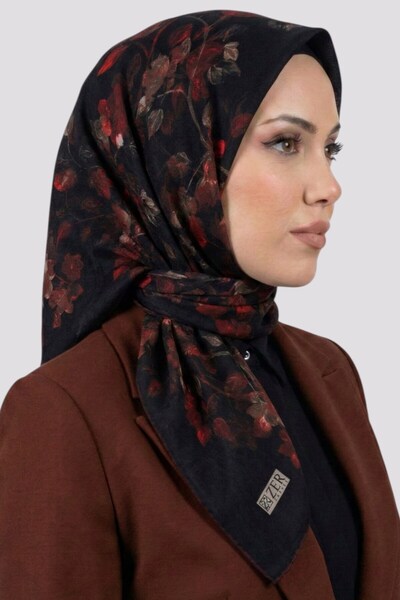 hadiora وشاح نسائي ناعم من القطن العضوي بنقشة زهور باللونين الأسود والأحمر