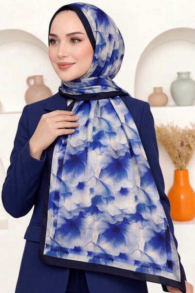 hadiora Women's Blue Floral Patterned Organic Cotton Soft Shawl