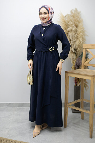 Tesettür Dünyası Φόρεμα με λεπτομέρεια αγκράφας στο πλάι TSD260203 Ναυτικό μπλε