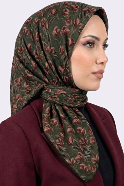 hadiora وشاح نسائي ناعم من القطن العضوي بنقشة زهور كاكي
