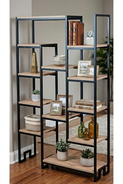 UYKULA 12 Raflı Modern Kitaplık Çiçeklik ve Dekoratif Yaşam Ünitesi - Metal İ...