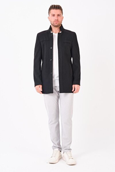 RUVEN TEKSTİL Στενή εφαρμογή, όρθιος γιακάς, ριμπάνες στους ώμους, μακρύ παλτ...