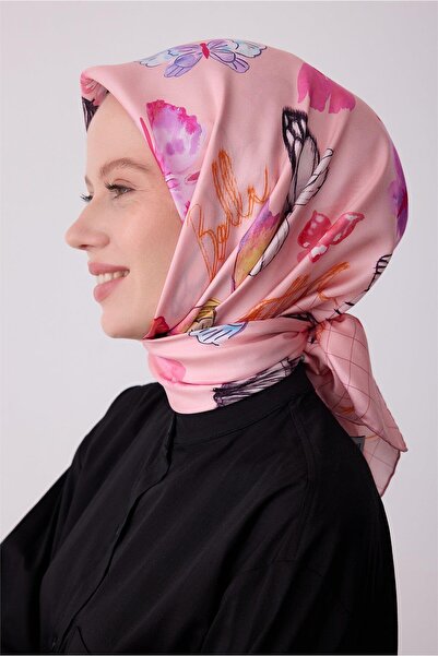 Belli Tivil Pure Silk Scarf 4329 - 02 Ροζ Σχέδιο Πεταλούδας