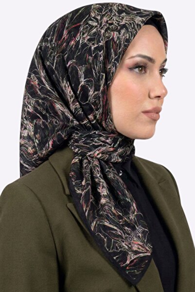 hadiora Women's Black Multi-Colored Abstract Patterned Soft Scarf