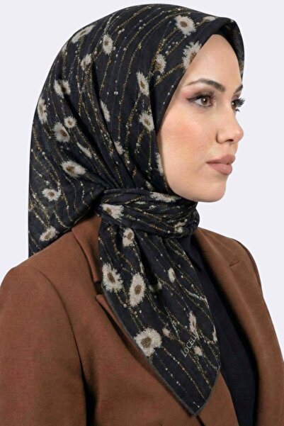 hadiora Women's Black Floral Patterned Organic Cotton Soft Scarf