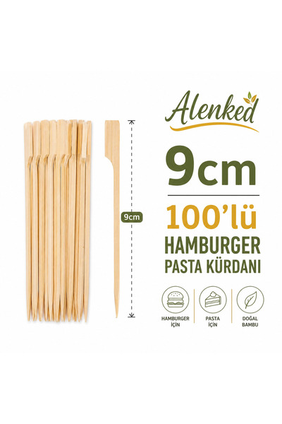 alenked Bambu Kürdan 9 cm 100’lü Hamburger Pasta Kürdanı