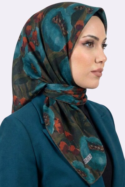 hadiora Women's Turquoise Floral Patterned Organic Cotton Soft Scarf