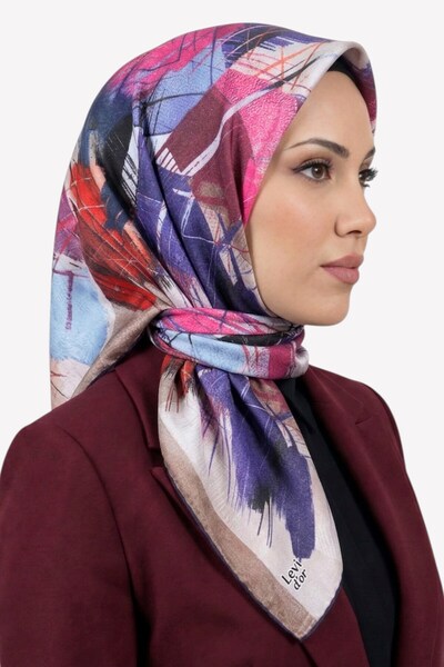 hadiora Women's Pink Purple Abstract Patterned Crystal Scarf