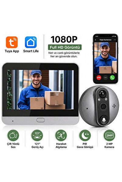 electroawm WiFi Akıllı Kapı Kamerası 4.3" Ekran 1080P HD Görüntülü Kapı Dürbü...