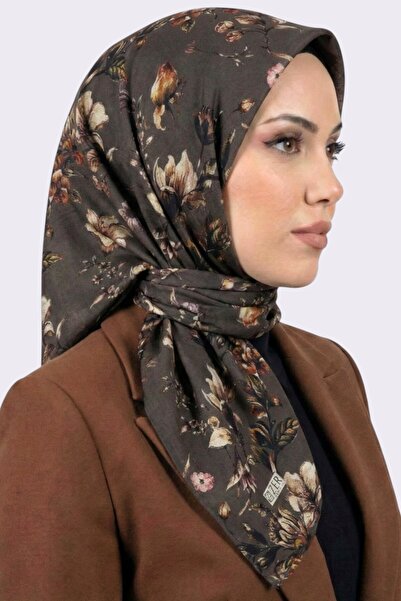 hadiora وشاح نسائي ناعم من القطن العضوي بنقشة زهور بنية اللون