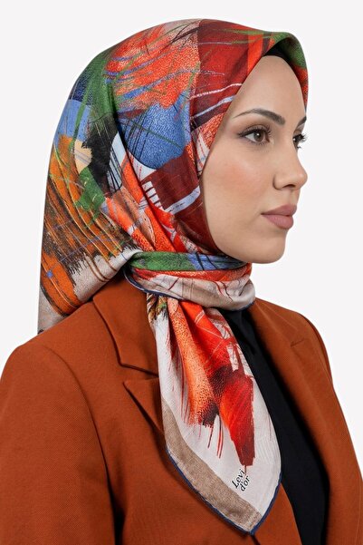 hadiora Women's Orange Blue Abstract Patterned Crystal Scarf