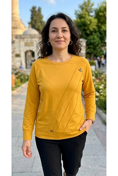 Aylin BLUZĂ SPORTIVĂ DIN BUMBAC PEȚINET, CU MÂNECI EMBROYATE LA FAȚĂ ȘI TIVUL...