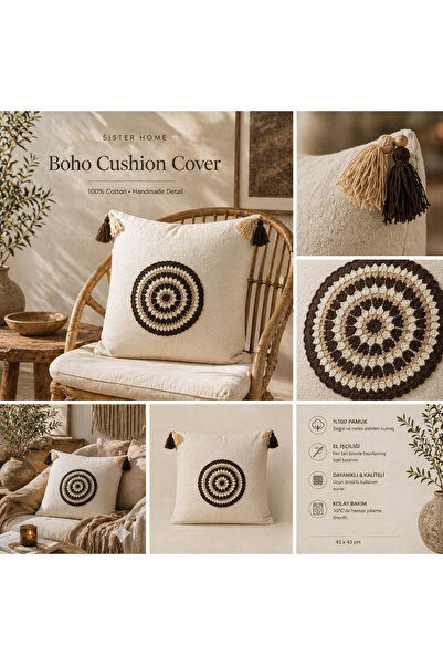 Sister Home Design Boho mandala jastučnica, ručno izrađena od prirodne tkanin...