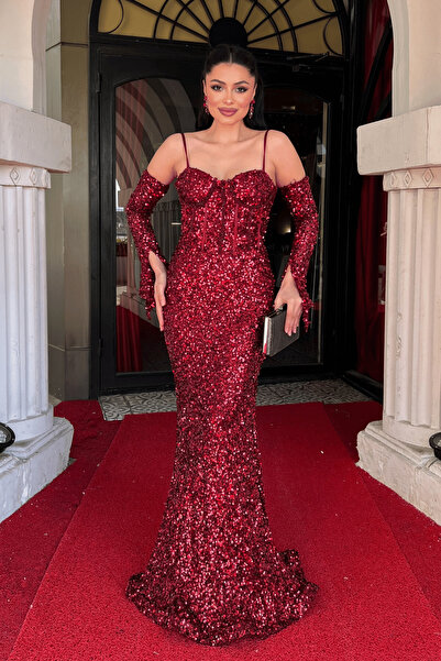 giyimmasalı Βραδινό φόρεμα από ύφασμα με παγιέτες και ενίσχυση - ΒΟΡΝΤΟ