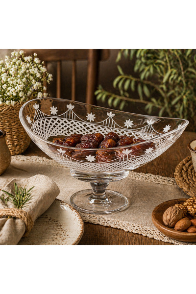 Byblos ✨   Luxury Serving Plate with Stand - Crystal Glass Carved Design Eleg...