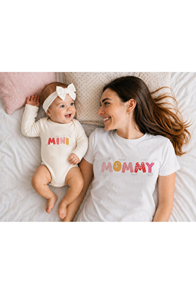 AYDESİGN Δώρο για τη γιορτή της μητέρας Mommy Mini, με στάμπα, λευκό σετ 2 μπ...