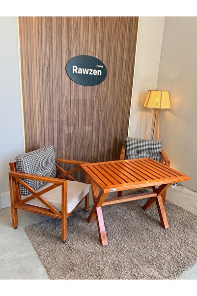 RAWZEN HOME Masif Marin Balkon Bahçe Takımı 2 Kişilik 1+1+M