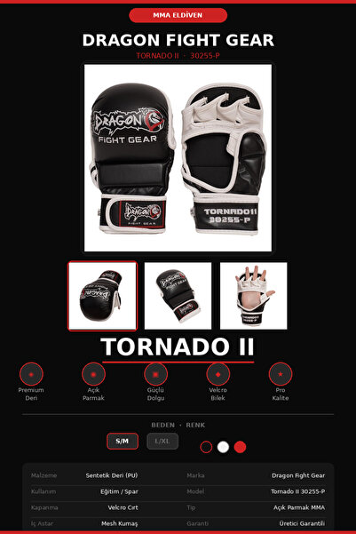 Dragondo Dragon Fight Gear Tornado II MMA Eldiveni Açık Parmak Spar Antrenman...