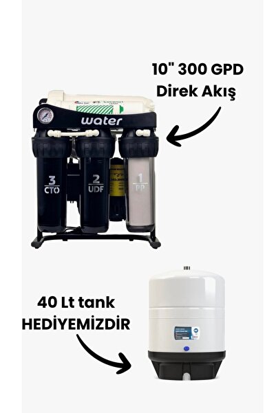 Plus -0” Su Arıtma 300 GPD Saat’te 47 lt üretim kapasite 40lt Tank hediye çay...