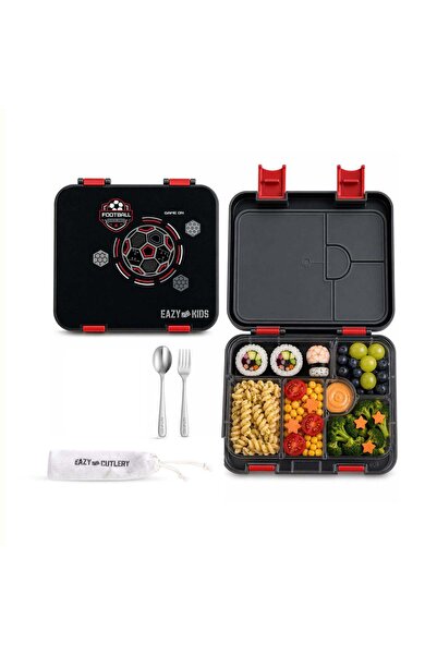 Eazy Kids 6 & 4 Convertible Bento Lunch Box w/Steel Spoon & Fork Set - Footba...