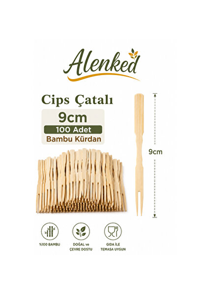 alenked Bambu Cips Çatalı 9 cm 100 Adet Hamburger Pasta Kokteyl Kürdanı
