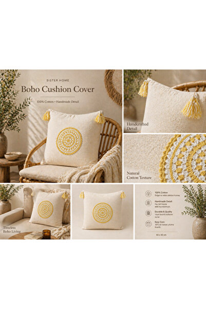 Sister Home Design Boho mandala jastučnica, ručno izrađena od prirodne tkanin...