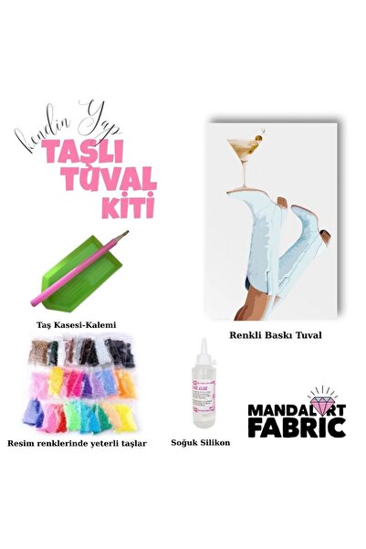 Mandalart Fabric Taşlı Tuval Setler, 25×35 cm, Kendin Yap Setler, Mavi Çizmel...