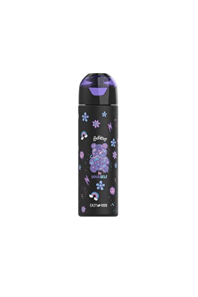 Eazy Kids - Insulated Stainless Steel Water Bottle w/Spray, Teddy 640ml - Black