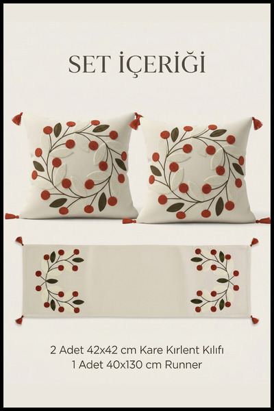 morlina home Boho Dekoratif Punch Nakışlı Papatya Desenli Kırlent Runner Seti...