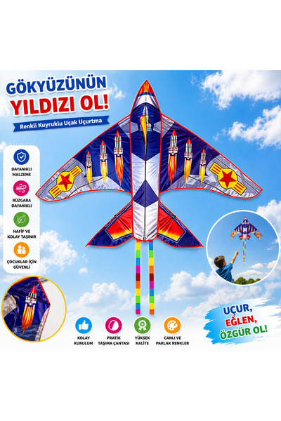 Muhcu Home Uçak Şekilli Uçurtma | Renkli Kuyruklu Büyük Boy Uçurtma | Çocukla...