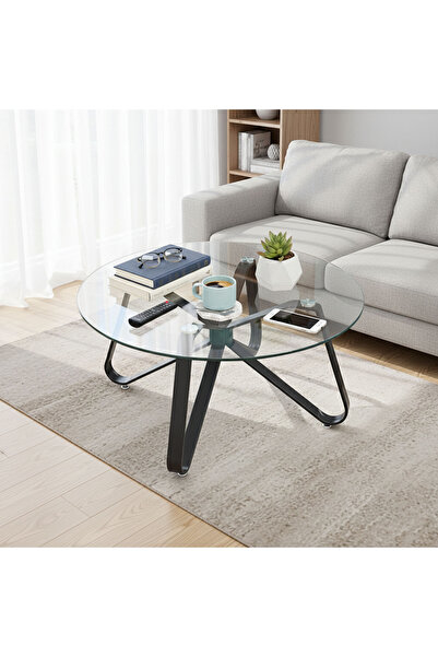 EqiEch Modern Center Table,Round Coffee Table, Center Side Table, Glass Sofa ...