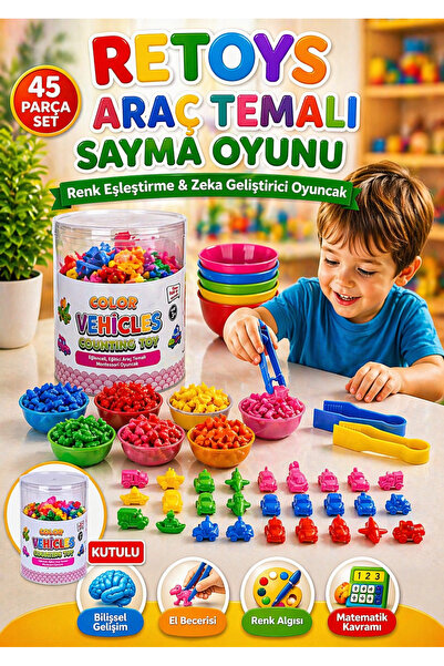 Retoys Arabaları Renklerine Ayır Ve Say 45 Parça Renk Eşleştirme & Eğitici Be...