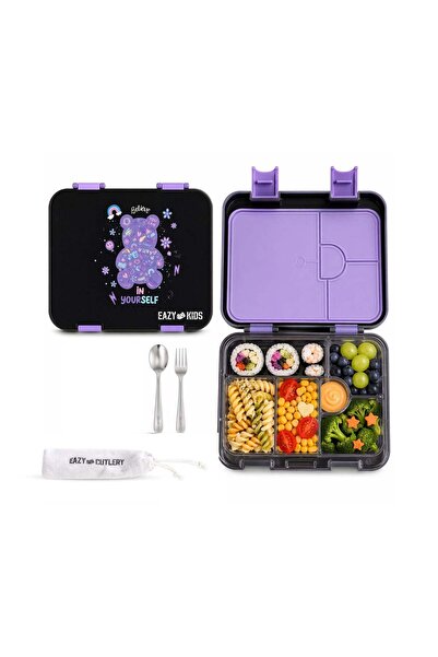 Eazy Kids 6 & 4 Convertible Bento Lunch Box w/Steel Spoon & Fork Set - Teddy ...