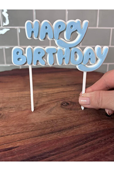 Maku home Bluey Happy Birthday Mavi Pasta Süsü Çubuklu