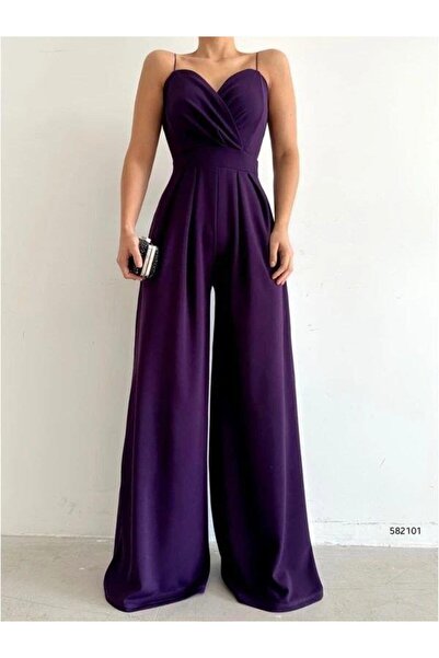 pelinzen Εισαγόμενη φόρμα από ύφασμα κρεπ με φαρδιά μπατζάκια και τιράντες ΜΩ...