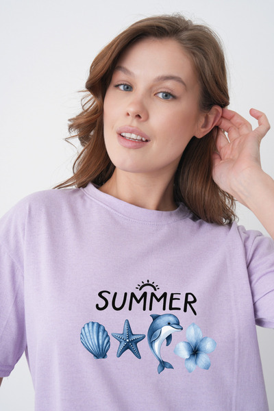 TREND EMMODA Tricou de damă în stil mediteranean, cu imprimeu cu stele de mar...