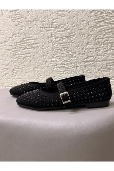 Beyond Γυναικείες μαύρες μπαλαρίνες από σουέτ με κομψή πόρπη από πέτρα στρας ...