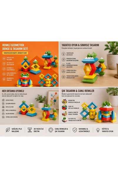 3DBoyuthane Renkli Geometrik Denge Oyunu – 3D Baskı Zeka & Tasarım Oyuncak Seti